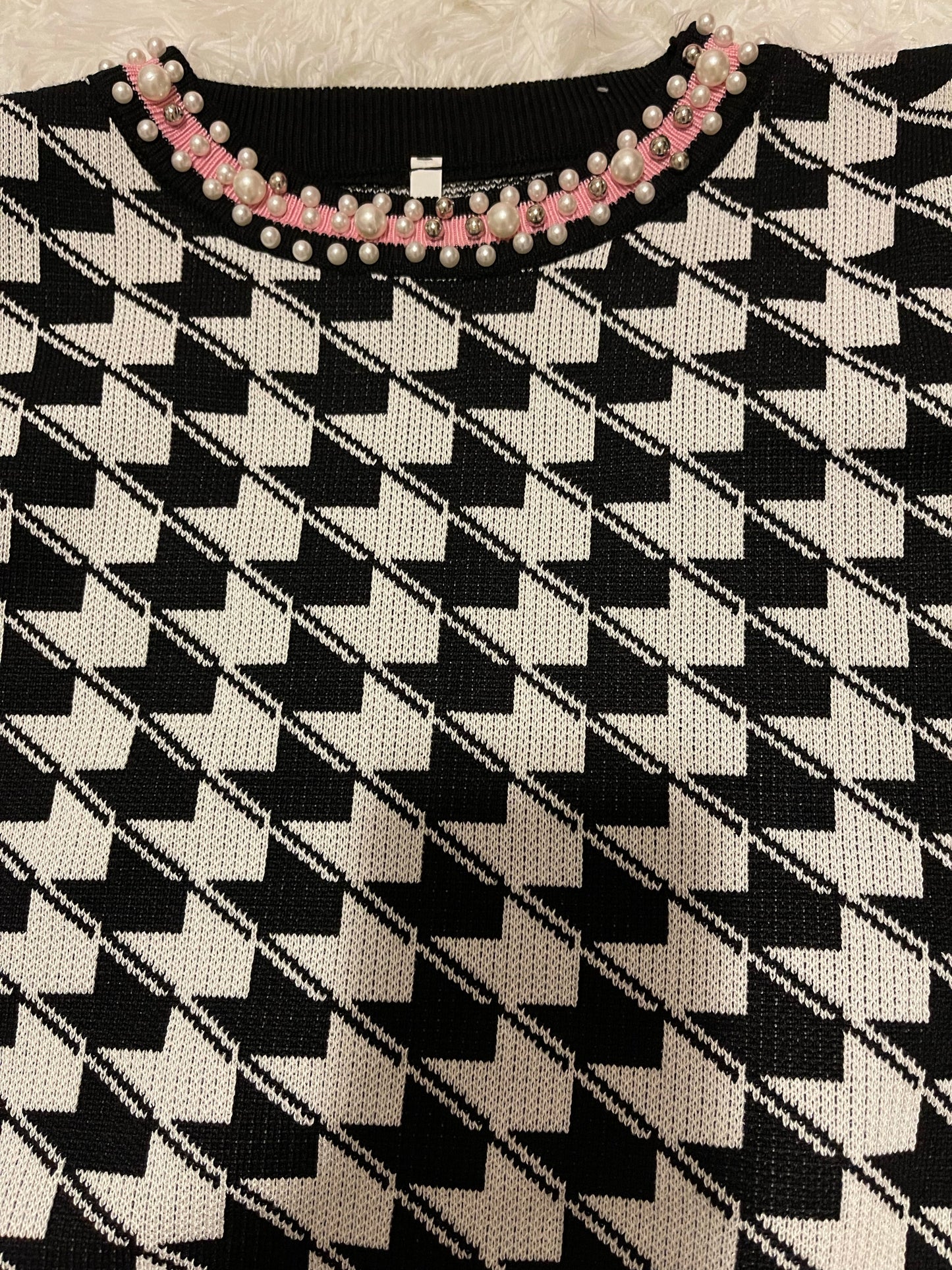 Forever Galore classy pearl houndstooth conservative sweater for the winter season