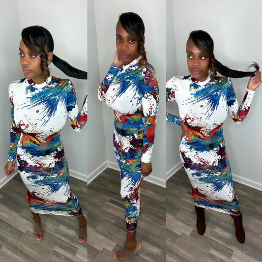 Forever Galore wearing a midi dress with Shoe Dazzle shoes and ponytail hairstyle